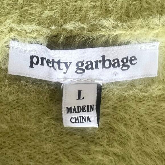 Pretty Garbage Fuzzy Green Button Down Cardigan Sweater V-neck Women’s Sz Large - Picture 5 of 7